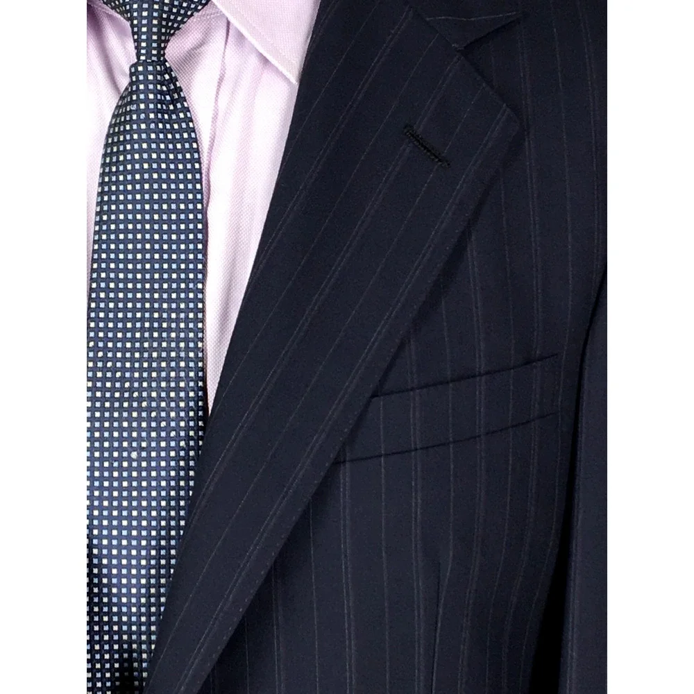 38R Polo Ralph Lauren USA Mens Vintage 2 Bttn Wool Suit Black Pinstripe Pants 32